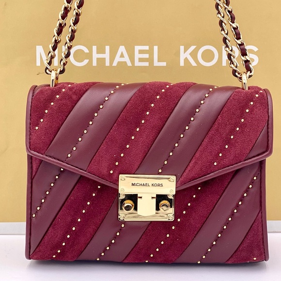 Michael Kors Rose Medium Flap Shoulder Bag Crossbody Merlot - Picture 2 of 14
